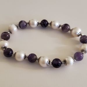 Purple agat & pearl bracelet